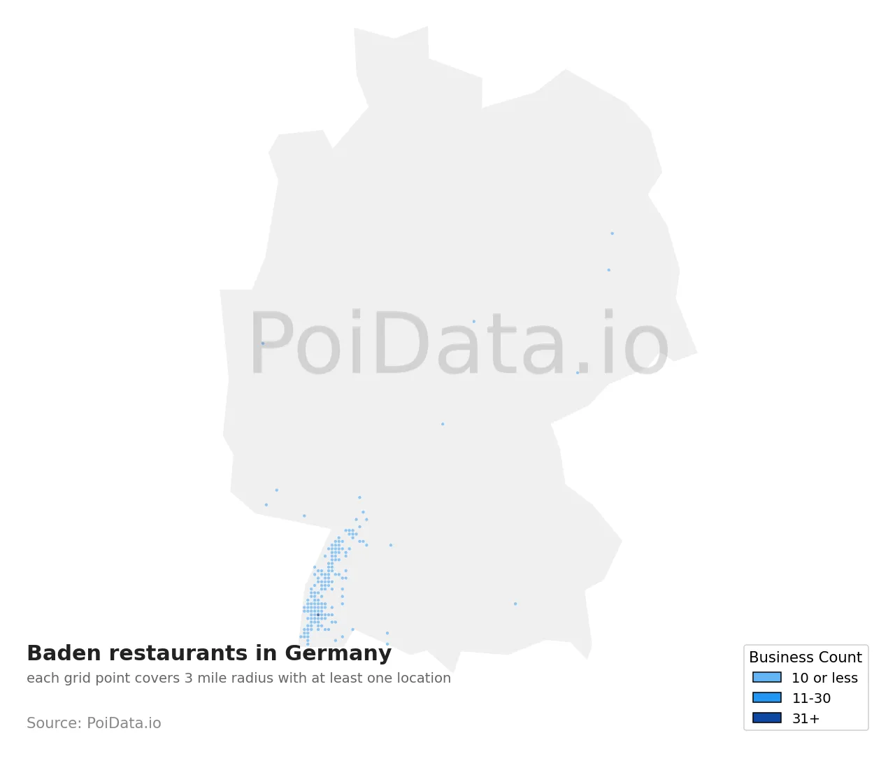 Baden restaurant density map for Germany