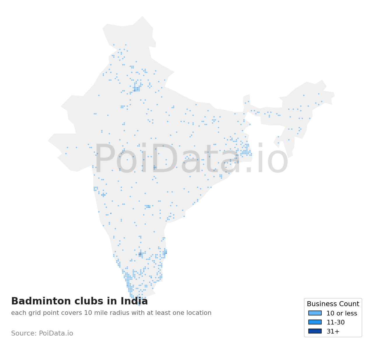 Badminton club density map for India