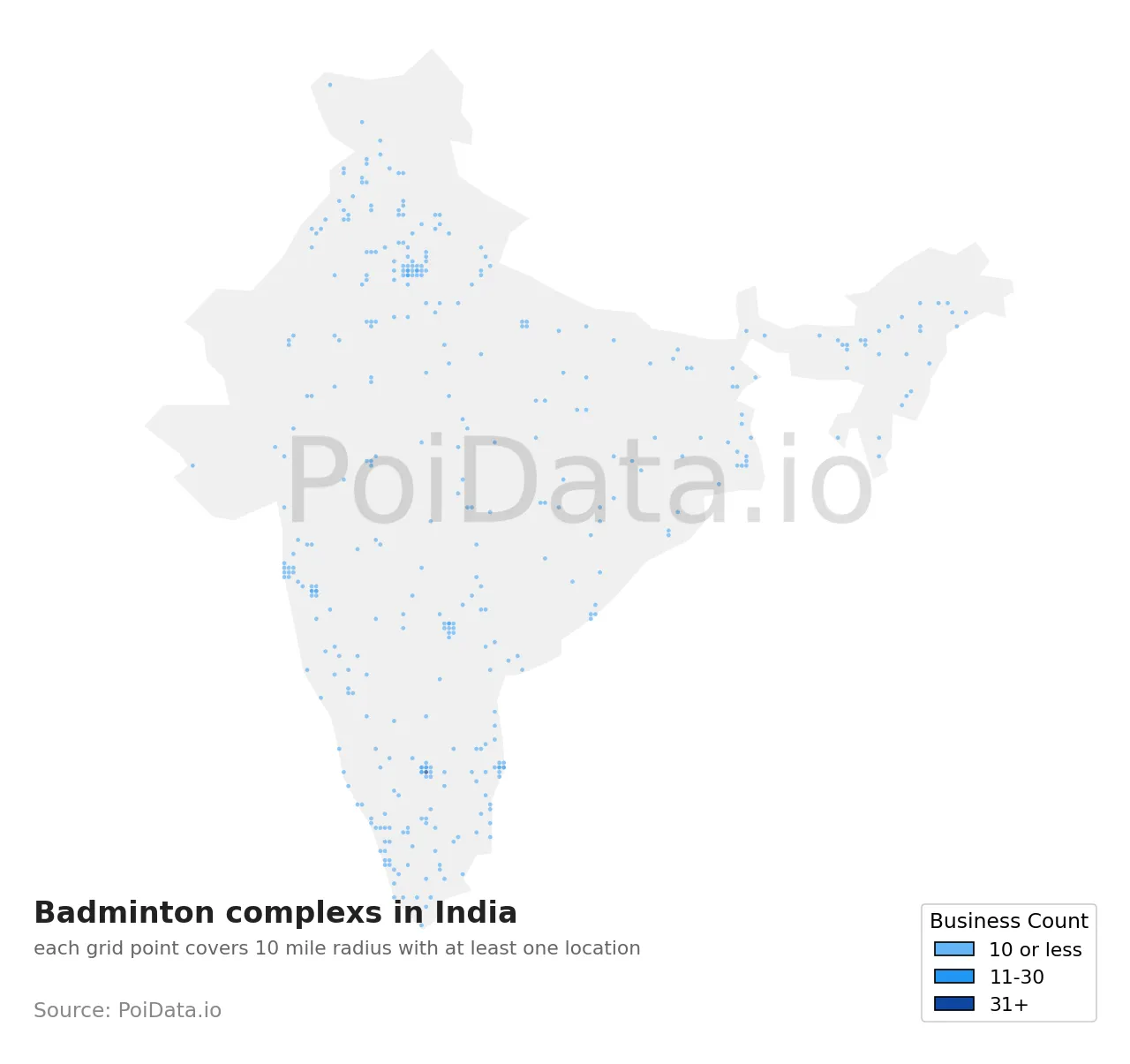 Badminton complex density map for India