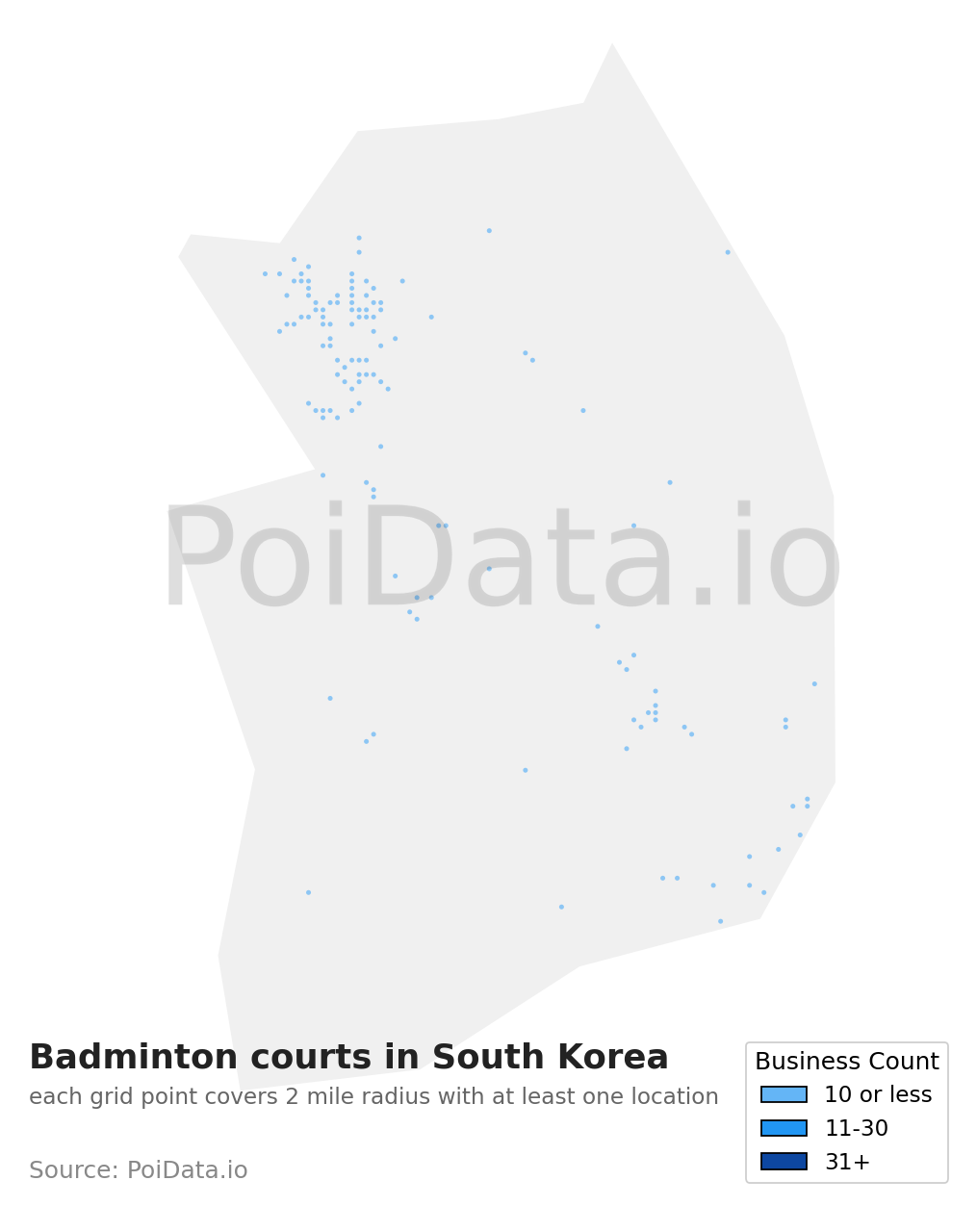 Badminton court density map for South Korea