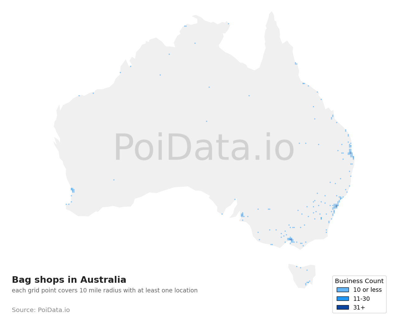 Bag shop density map for Victoria, Australia