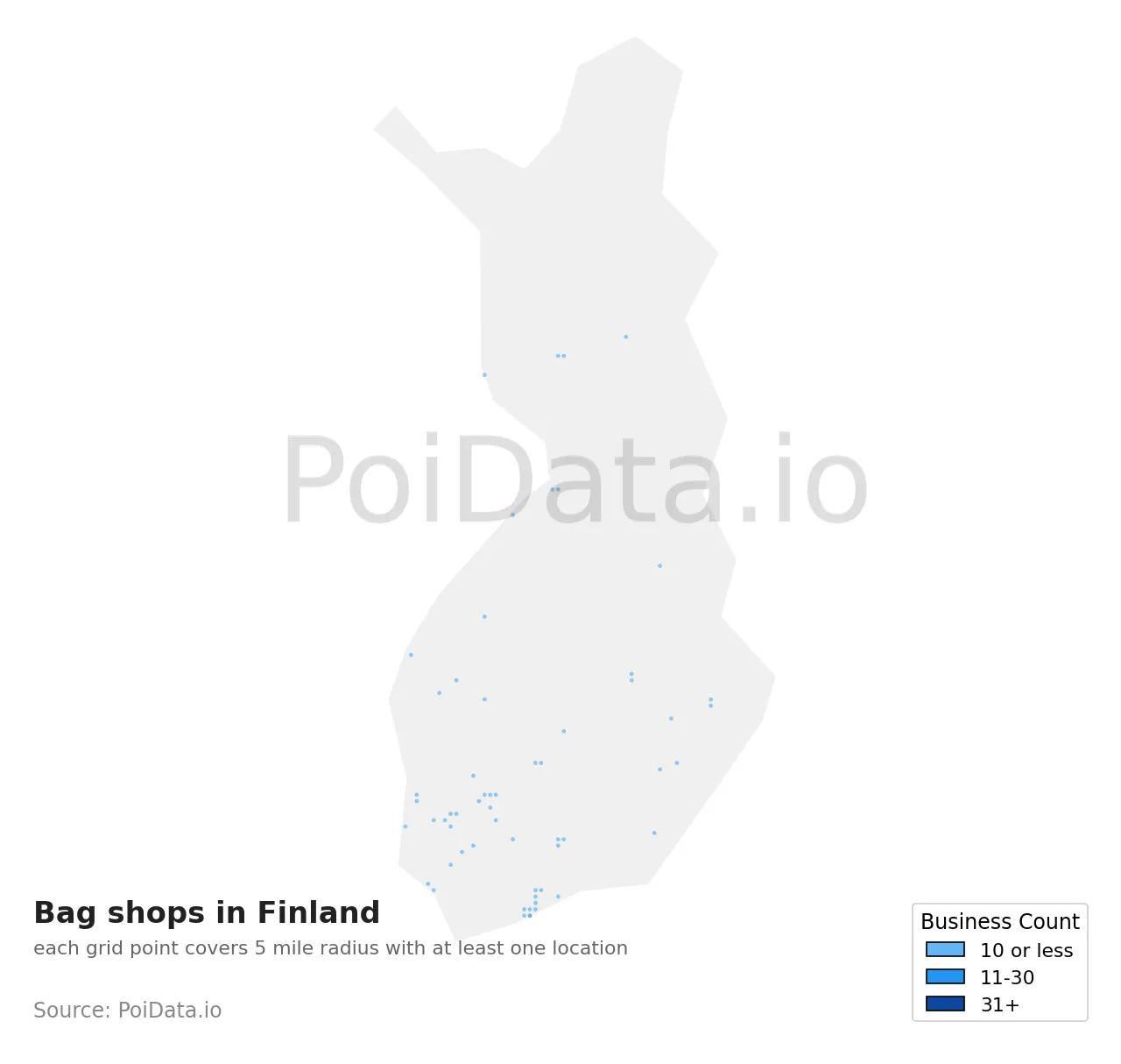 Bag shop density map for Finland