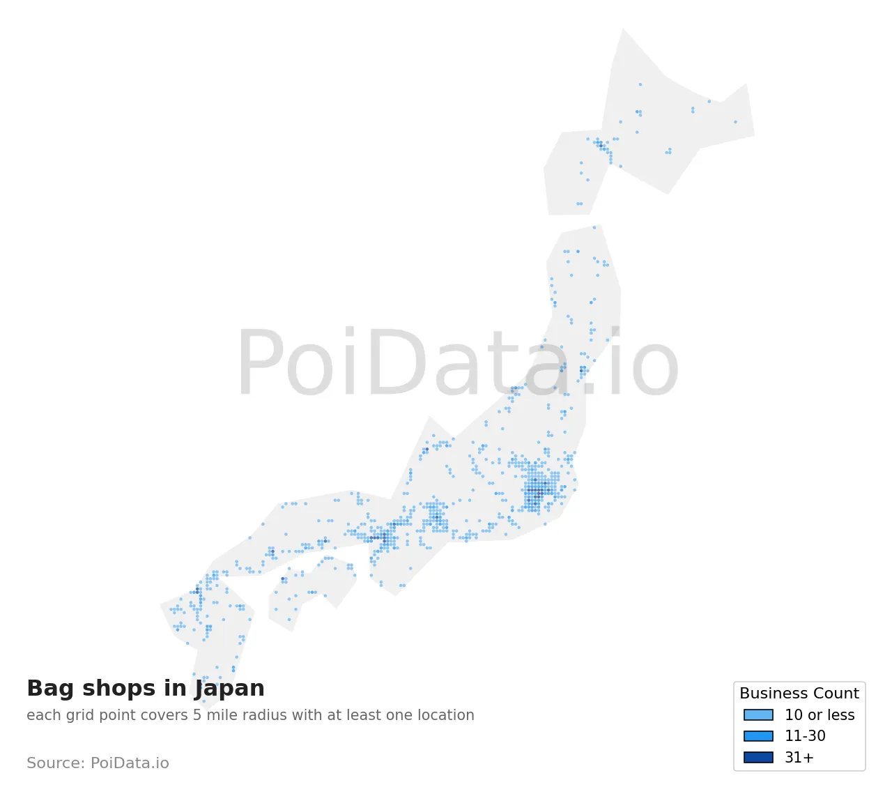 Bag shop density map for Japan