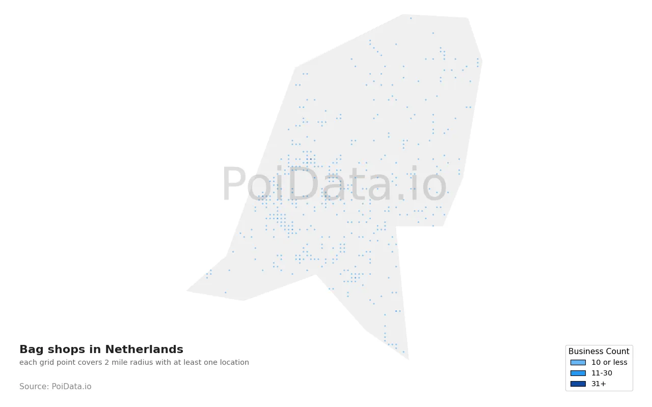 Bag shop density map for Netherlands