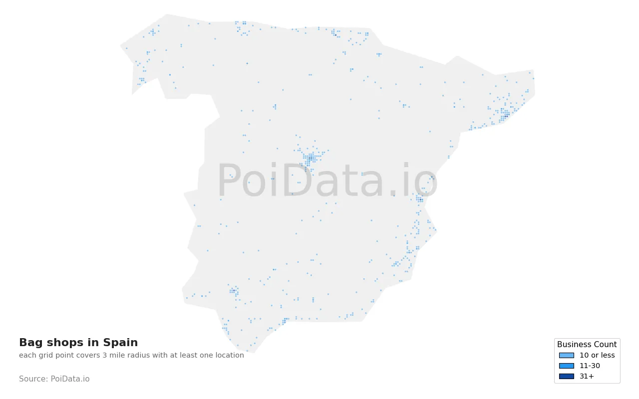 Bag shop density map for Spain