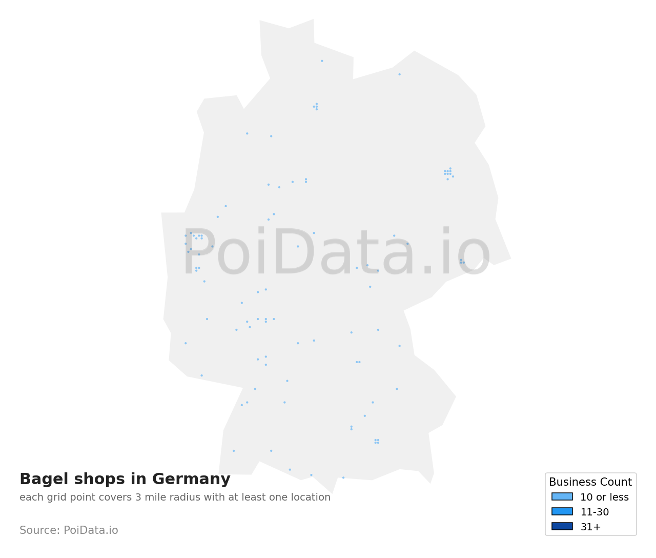 Bagel shop density map for Germany