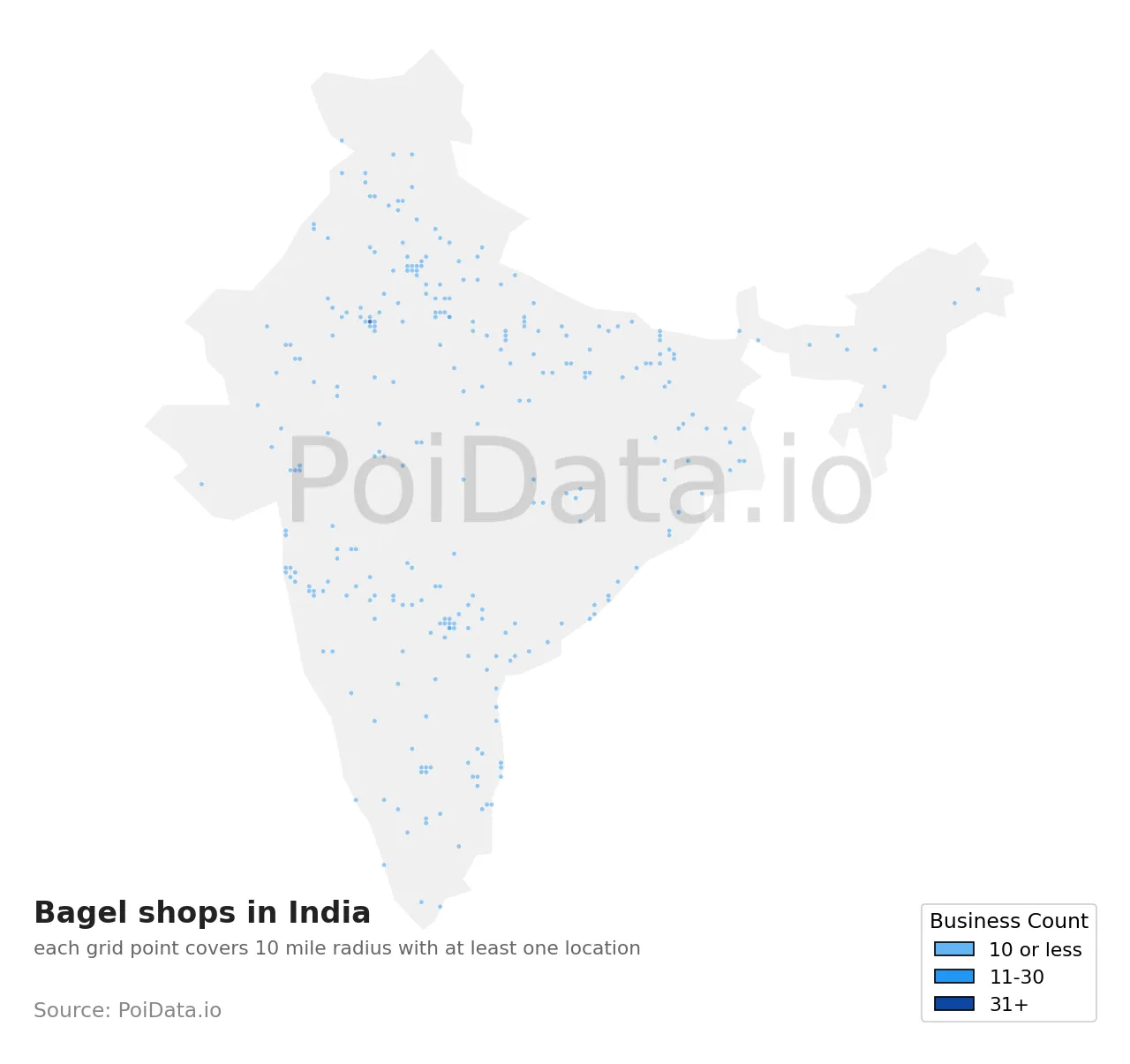 Bagel shop density map for India