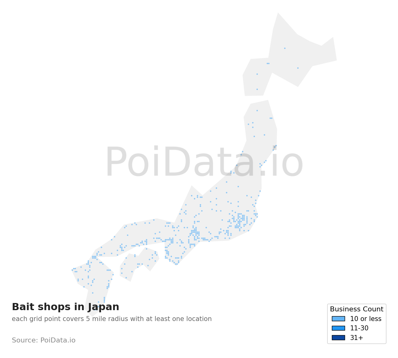 Bait shop density map for Hyogo, Japan