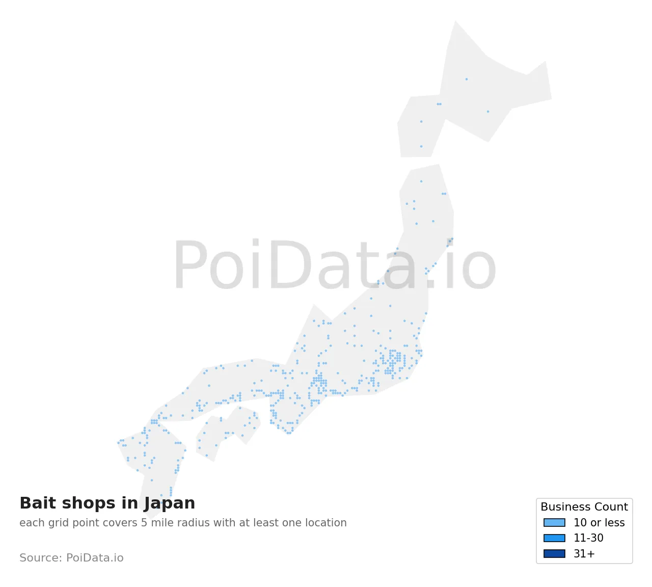 Bait shop density map for Japan