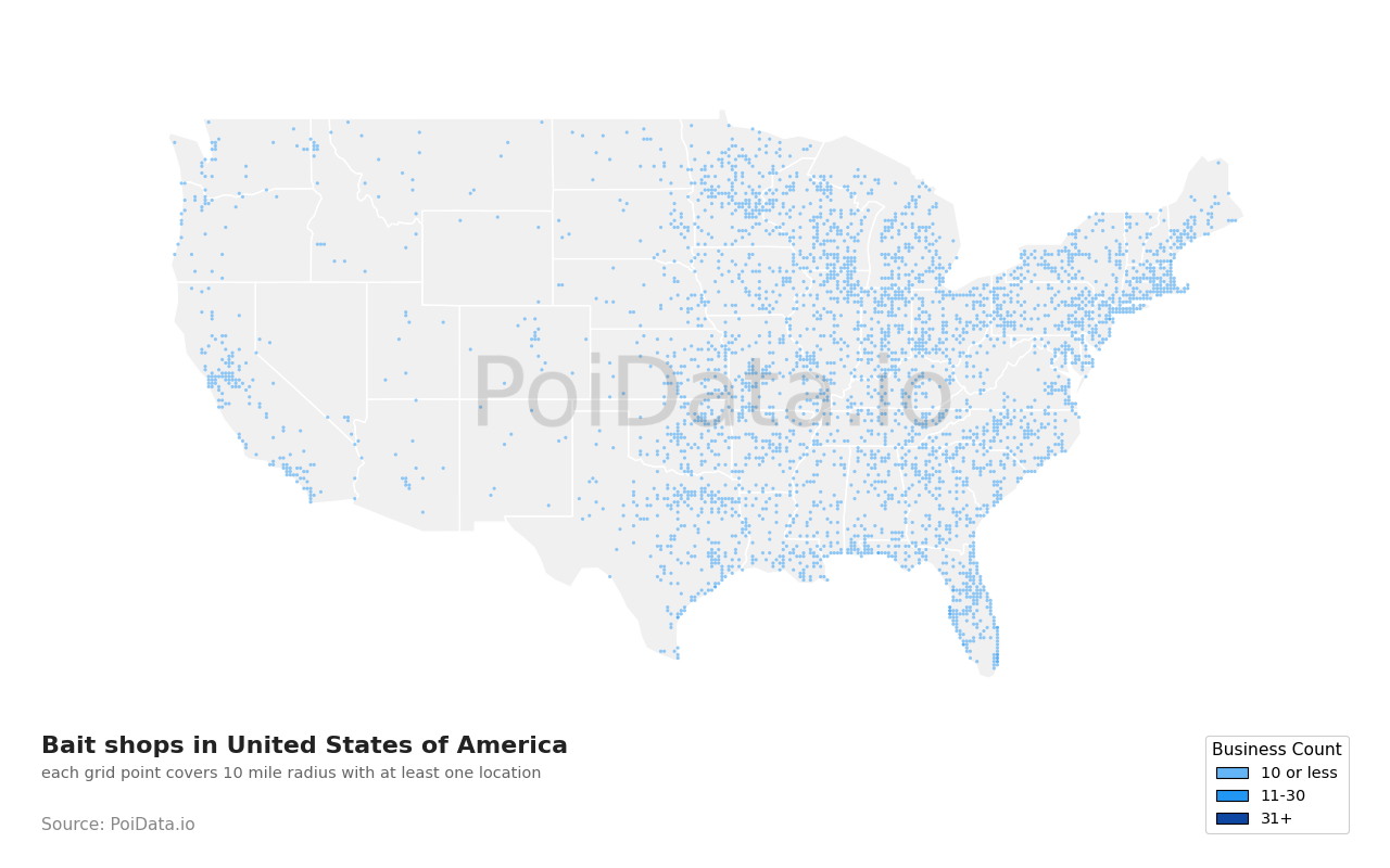 Bait shop density map for Michigan, United States