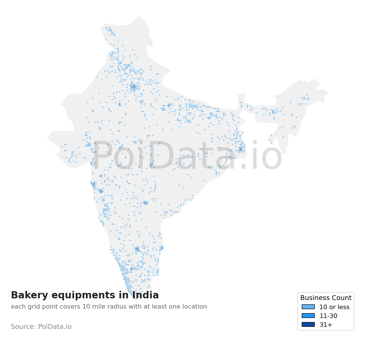 Bakery equipment density map for India