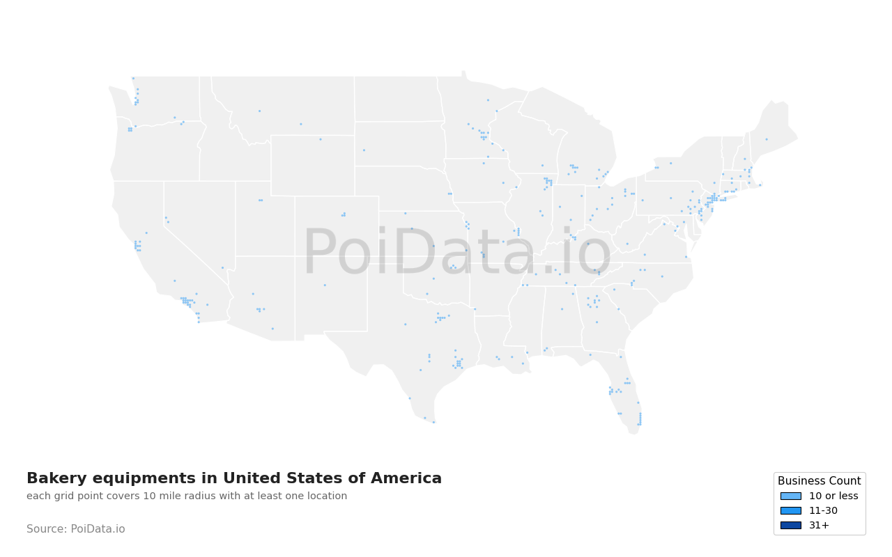 Bakery equipment density map for California, United States
