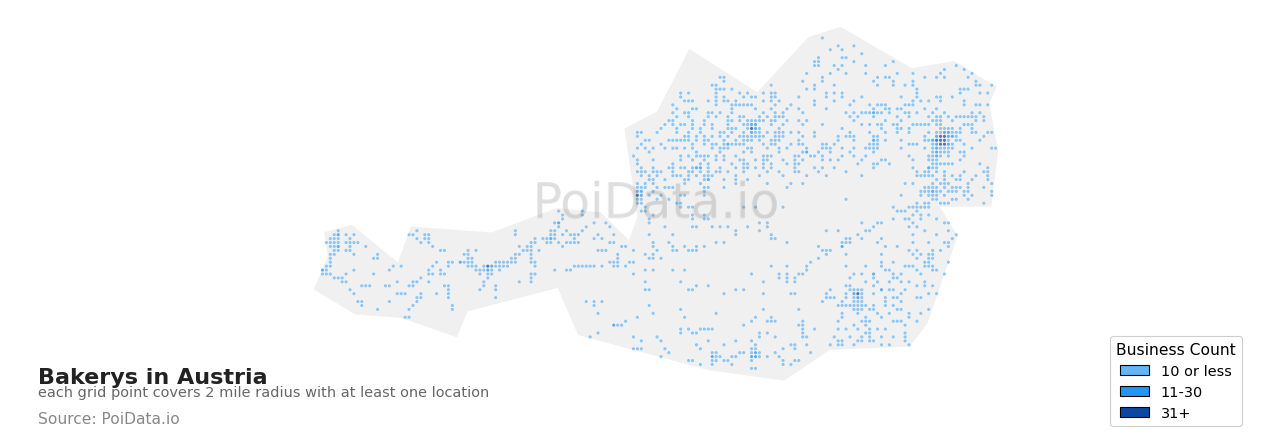 Bakery density map for Austria