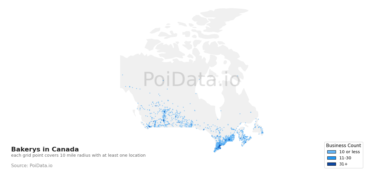 Bakery density map for Canada