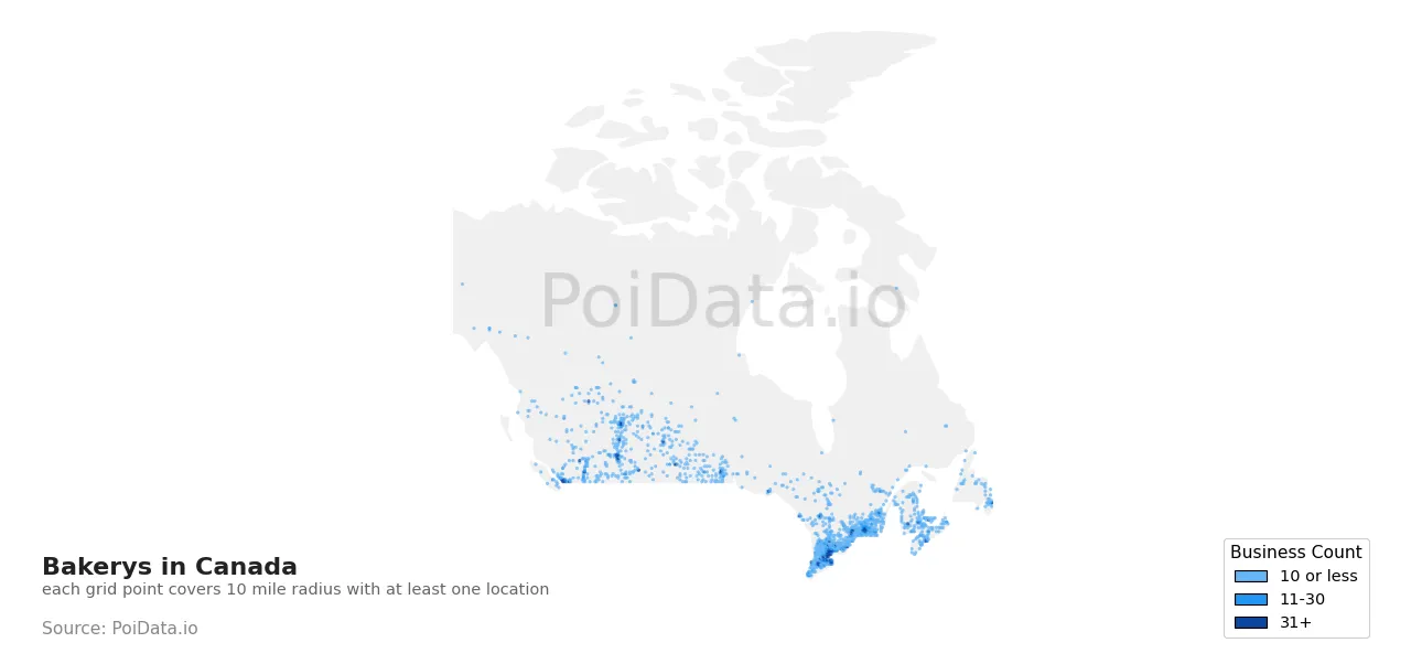 Bakery density map for Canada