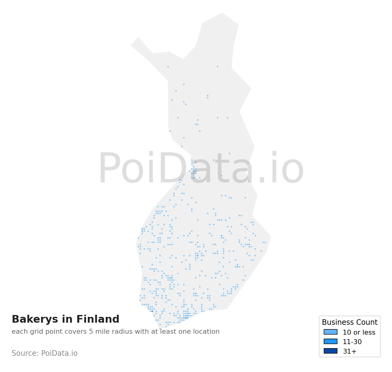 Bakery density map for Finland