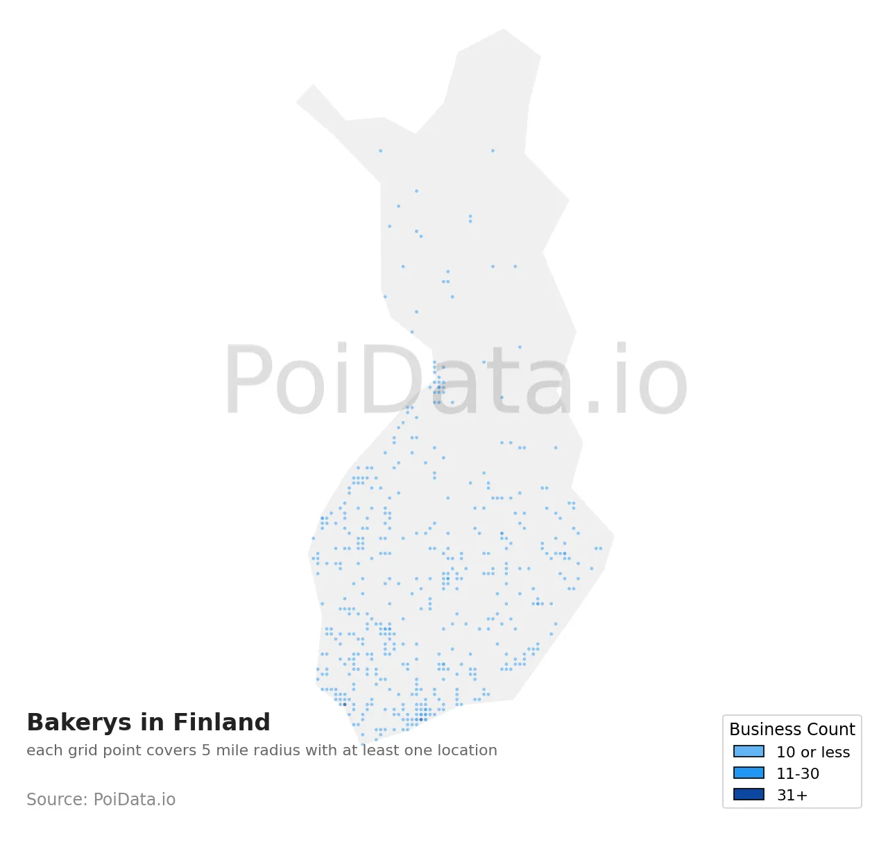 Bakery density map for Finland