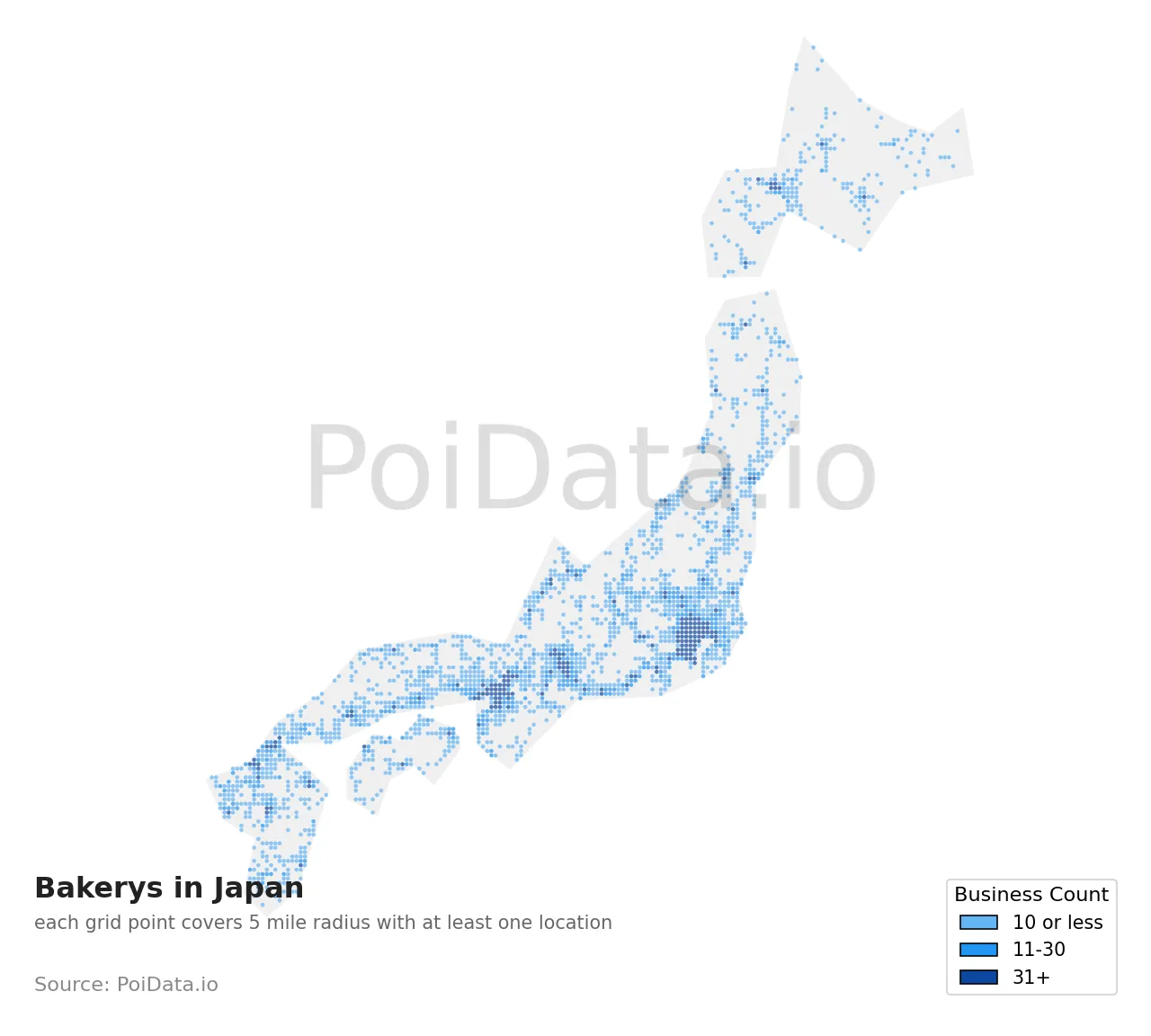 Bakery density map for Japan