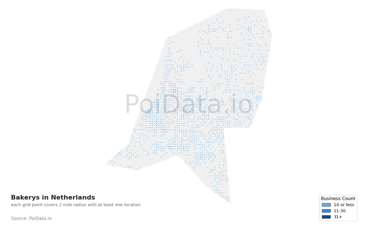 Bakery density map for Netherlands