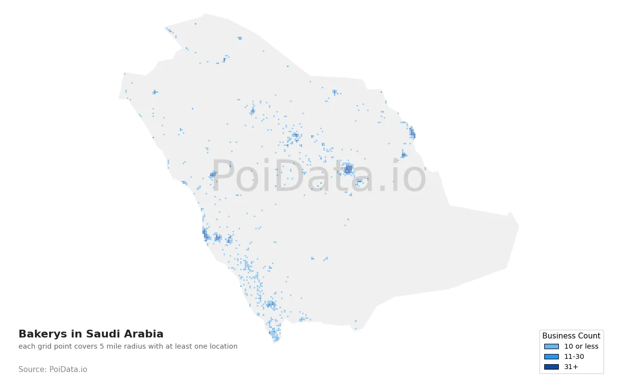 Bakery density map for Saudi Arabia