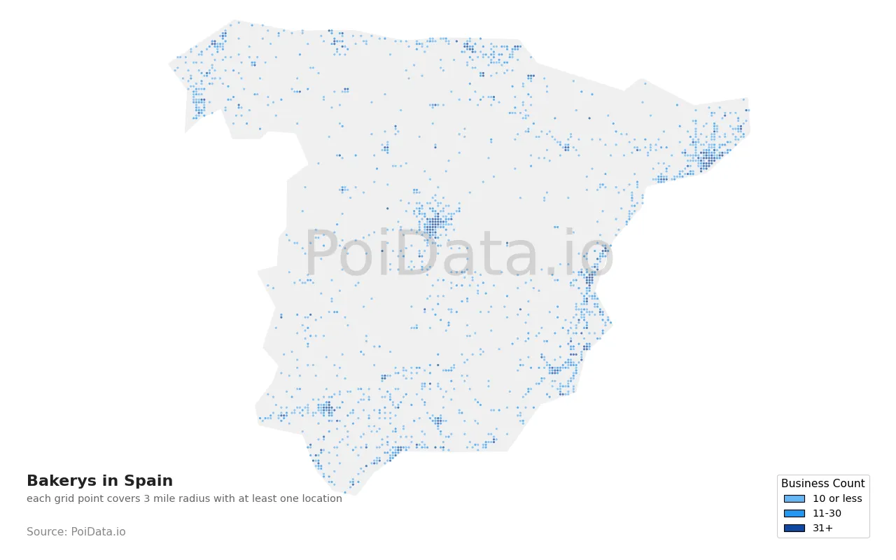 Bakery density map for Spain