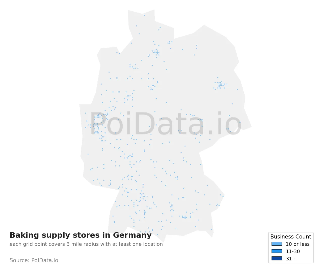 Baking supply store density map for Germany