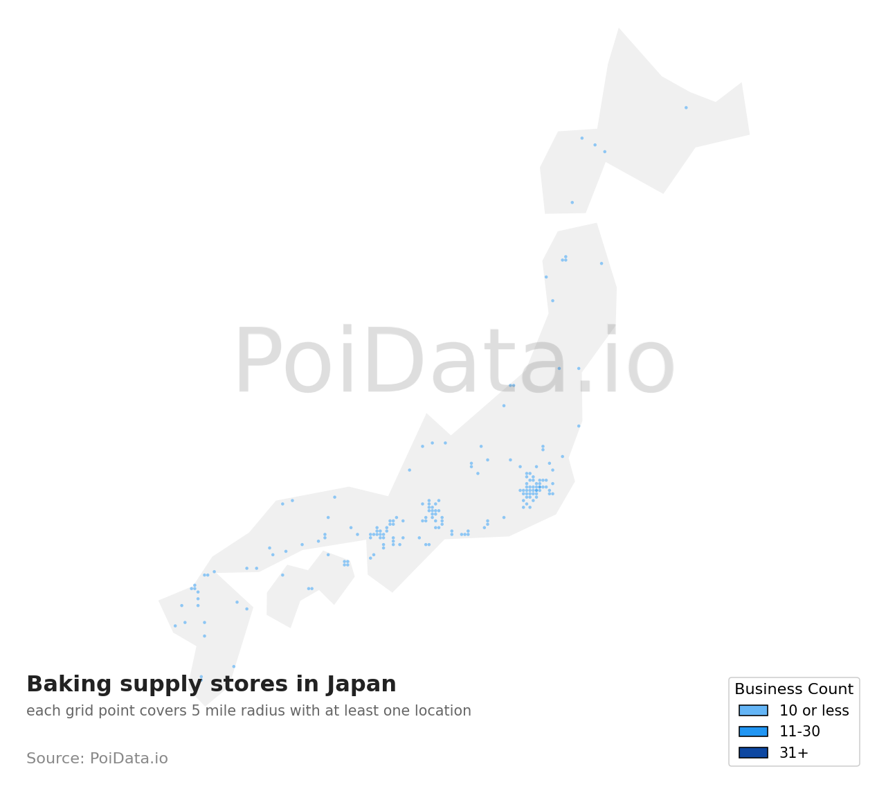 Baking supply store density map for Kyoto, Japan