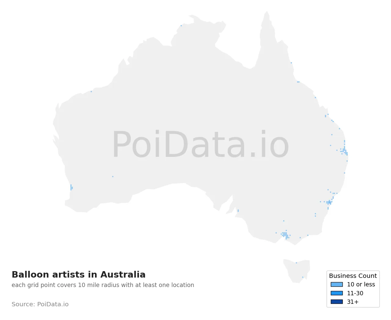 Balloon artist density map for Australia