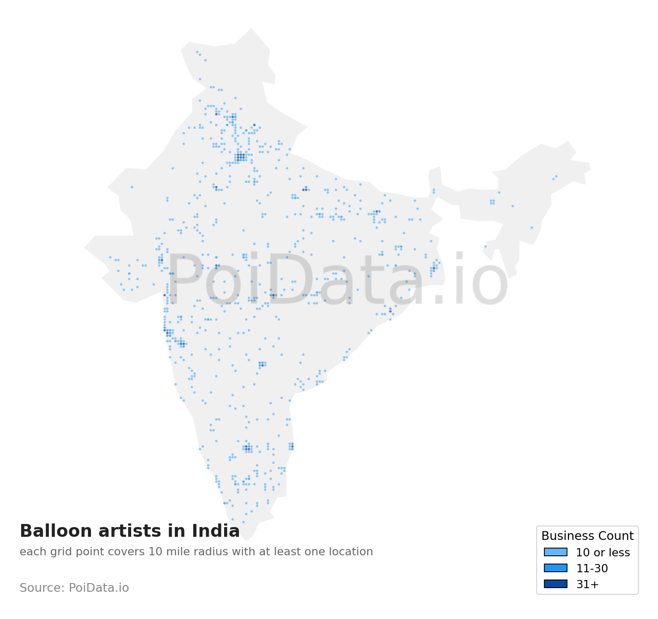 Balloon artist density map for India