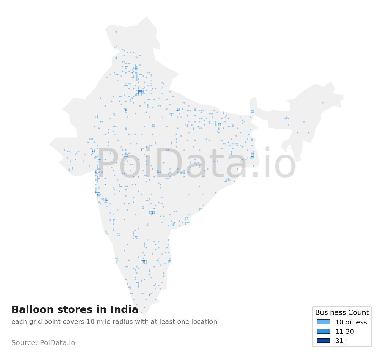 Balloon store density map for India