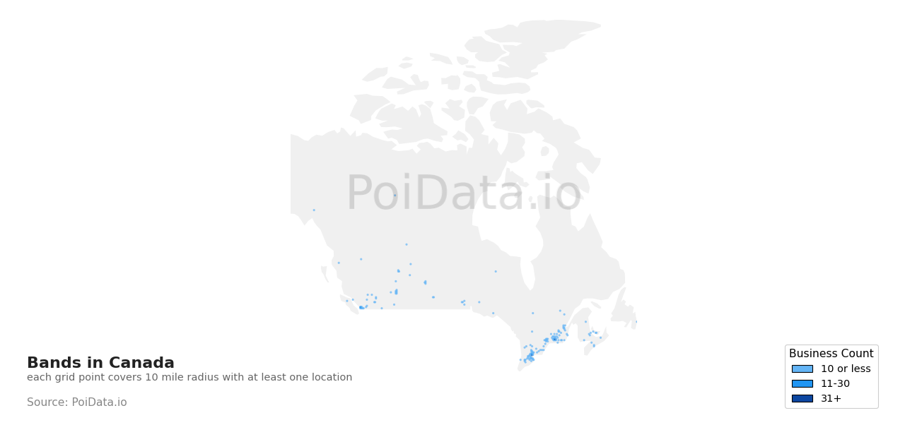 Band density map for Alberta, Canada