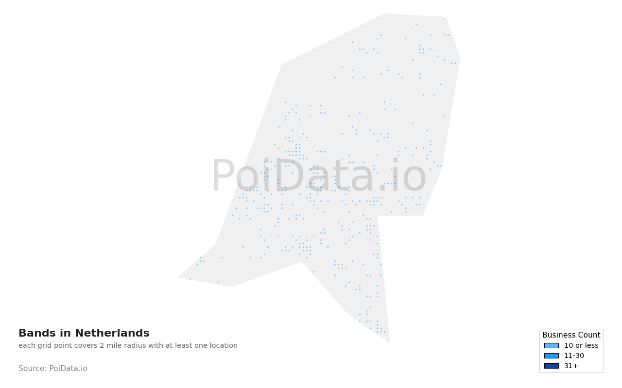 Band density map for Netherlands