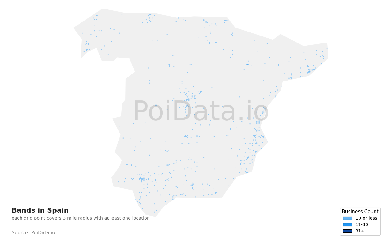 Band density map for Spain