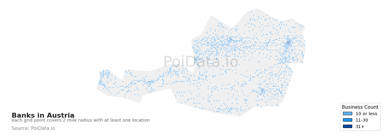 Bank density map for Austria