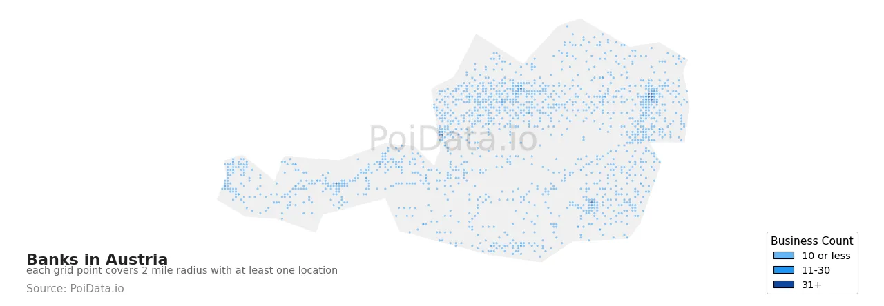 Bank density map for Austria