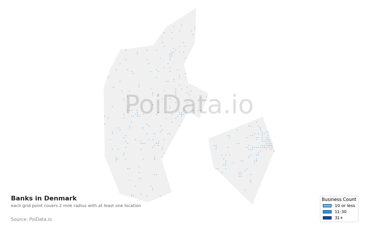 Bank density map for Denmark