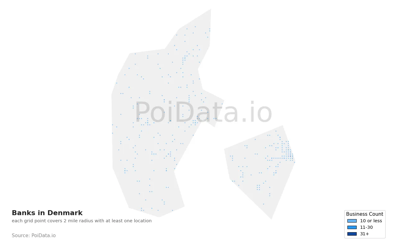 Bank density map for Denmark