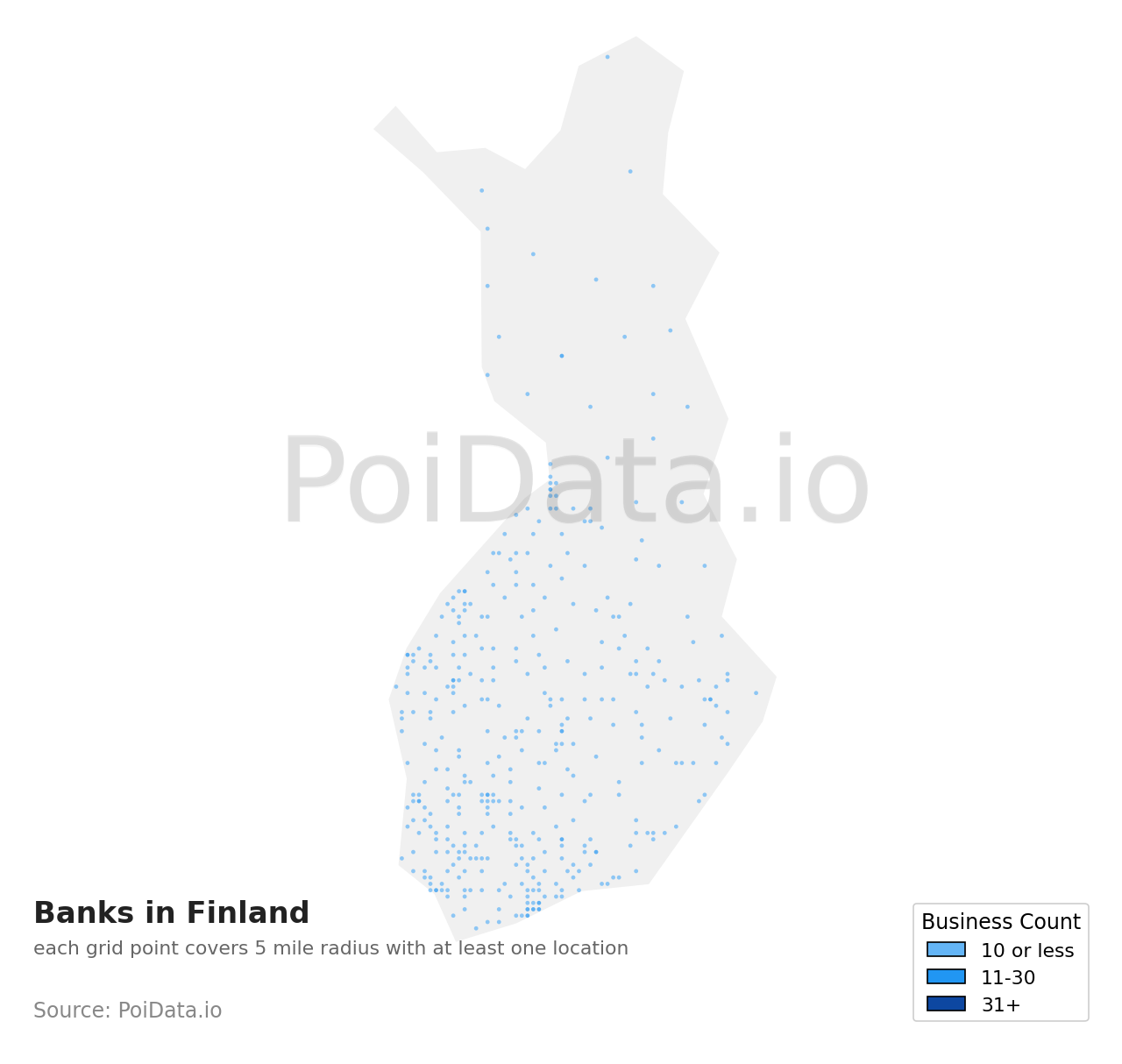 Bank density map for Finland