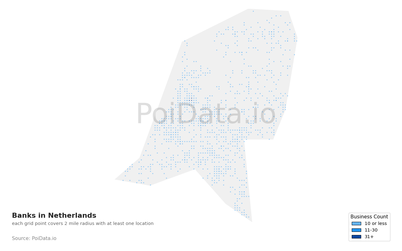 Bank density map for Netherlands