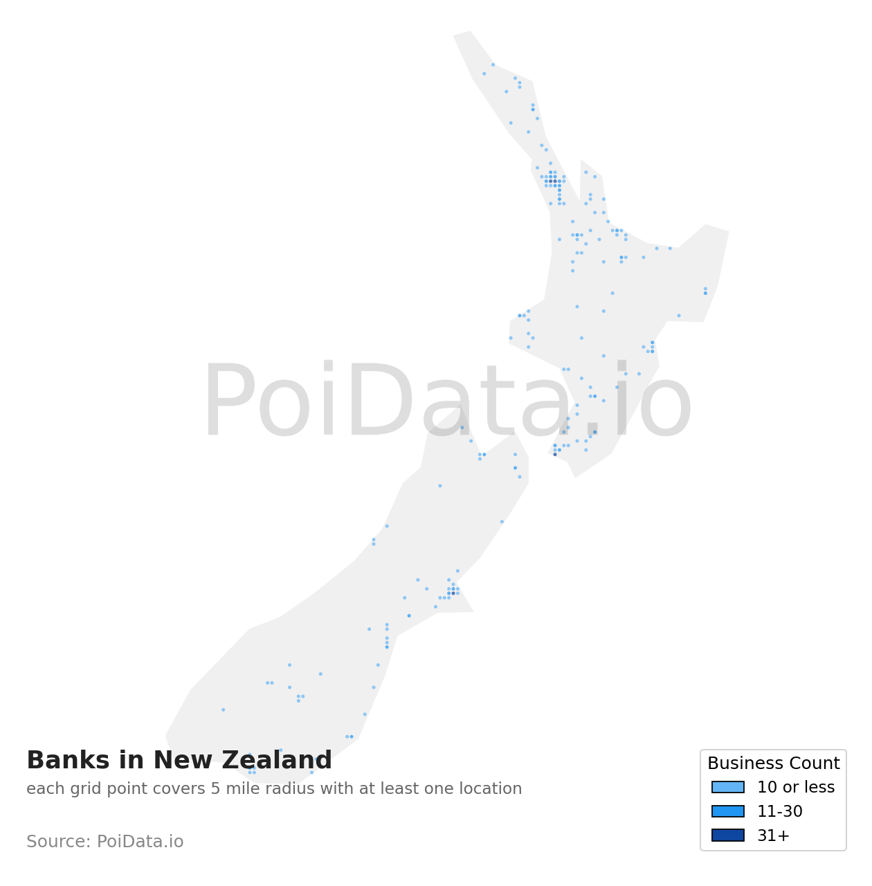 Bank density map for New Zealand