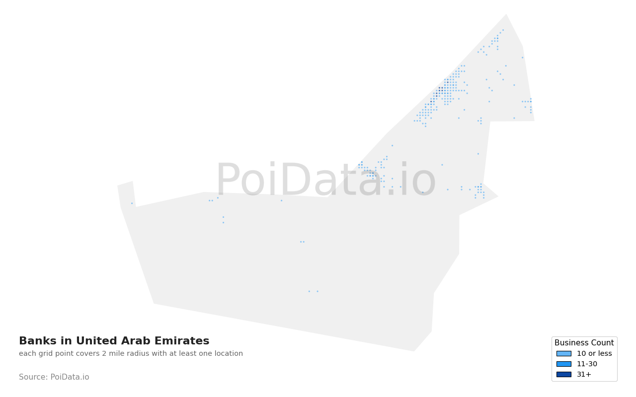 Bank density map for United Arab Emirates