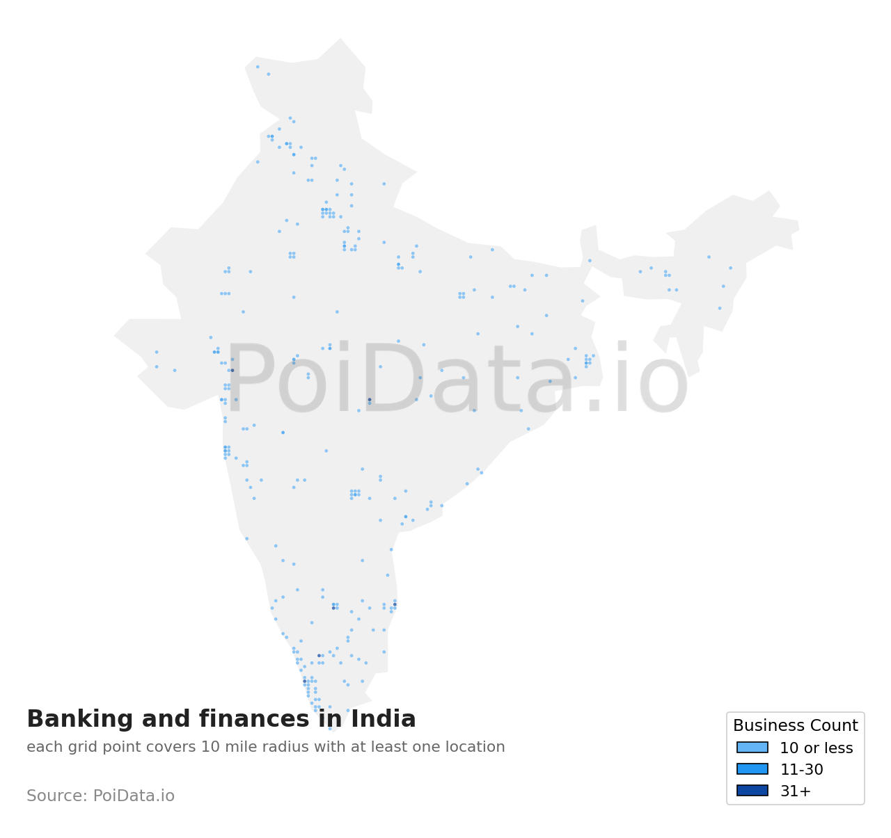 Banking and finance density map for India