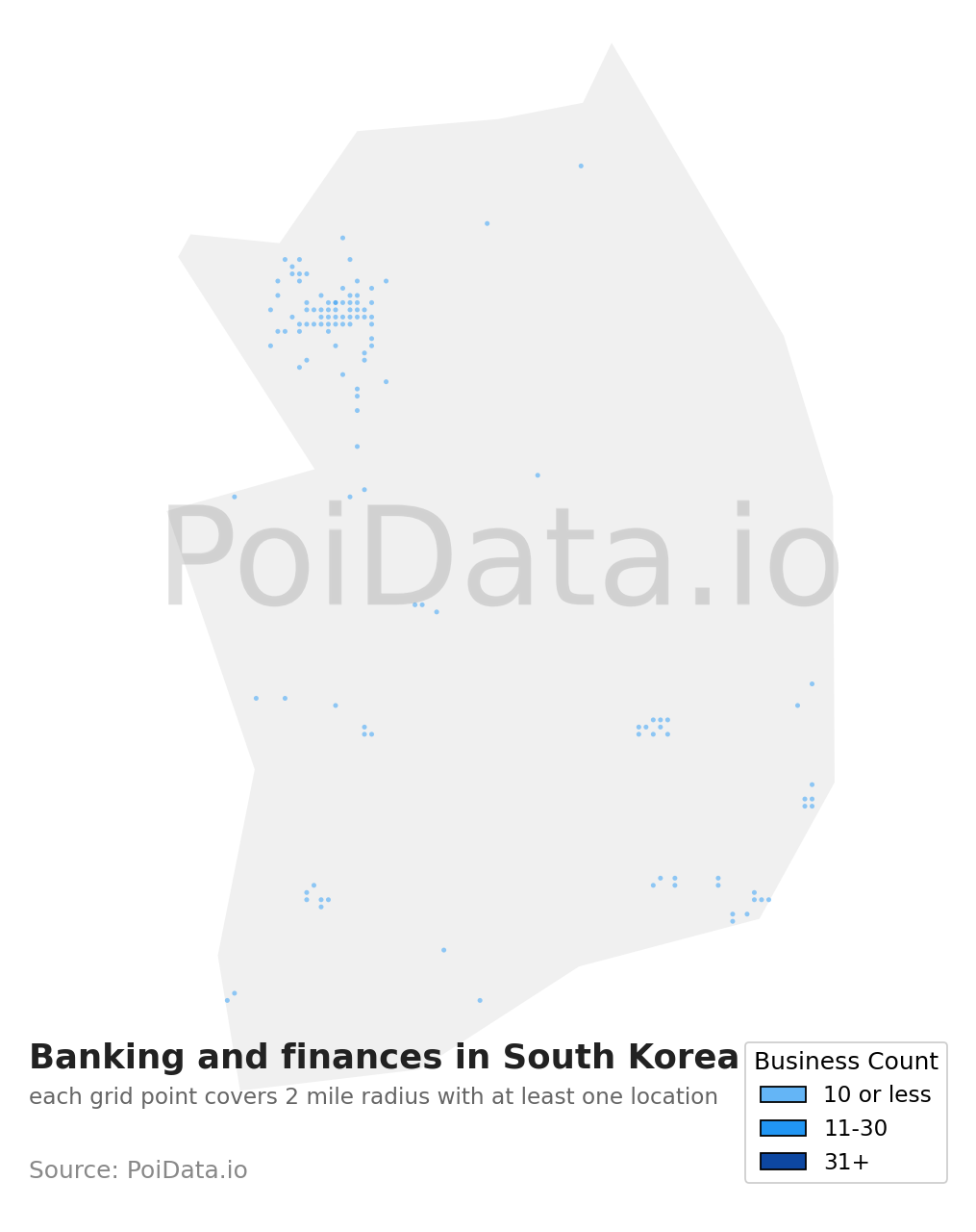 Banking and finance density map for South Korea