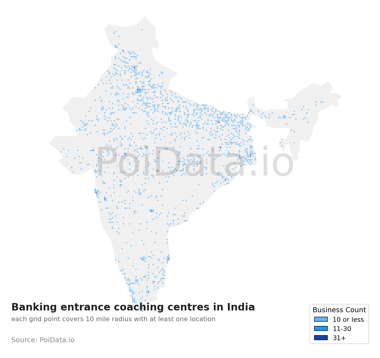 Banking entrance coaching centre density map for India