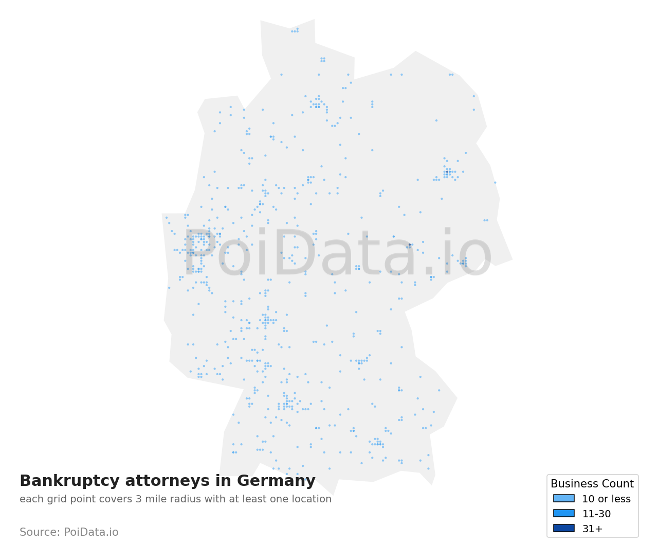 Bankruptcy attorney density map for Germany