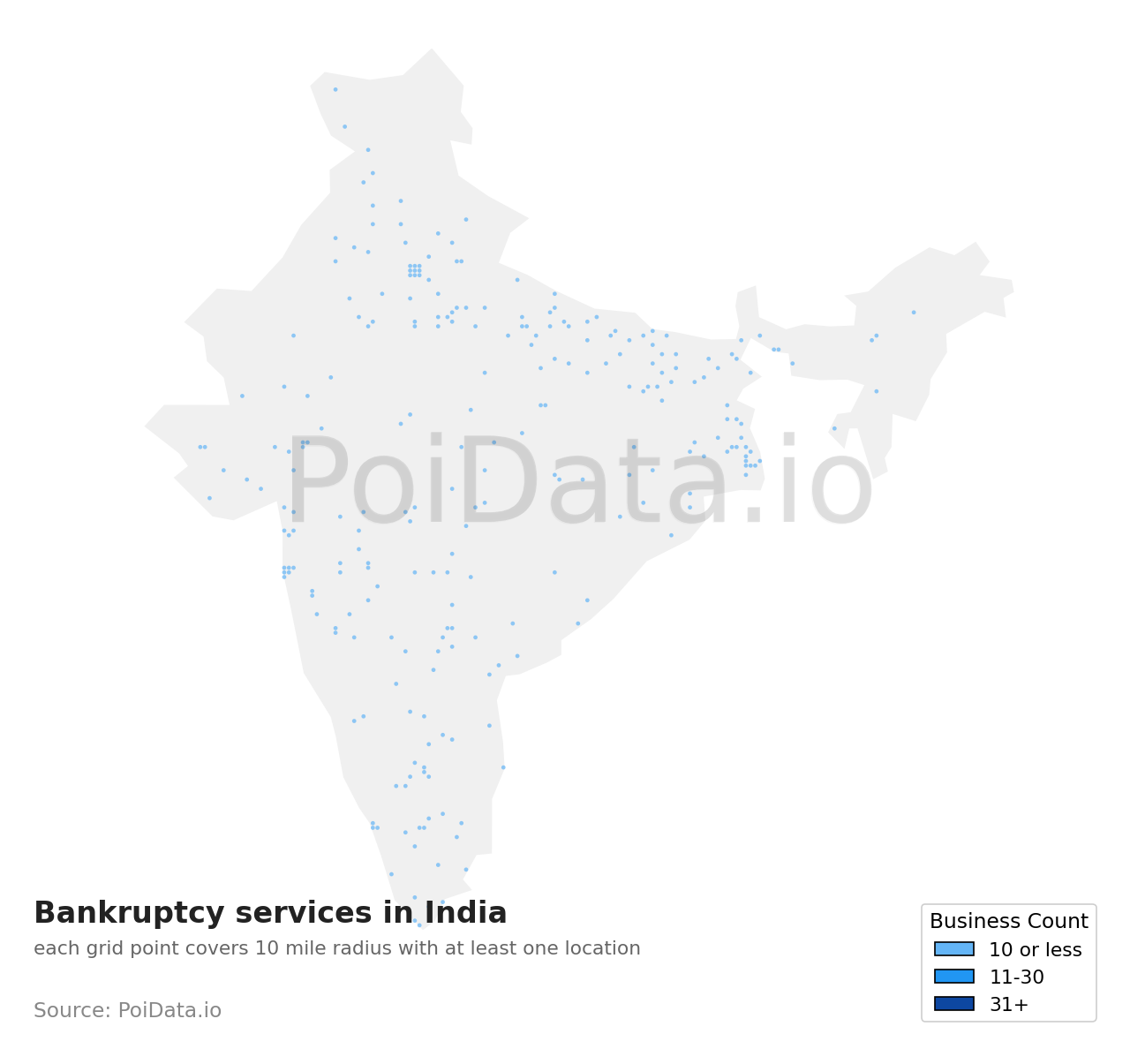 Bankruptcy service density map for India