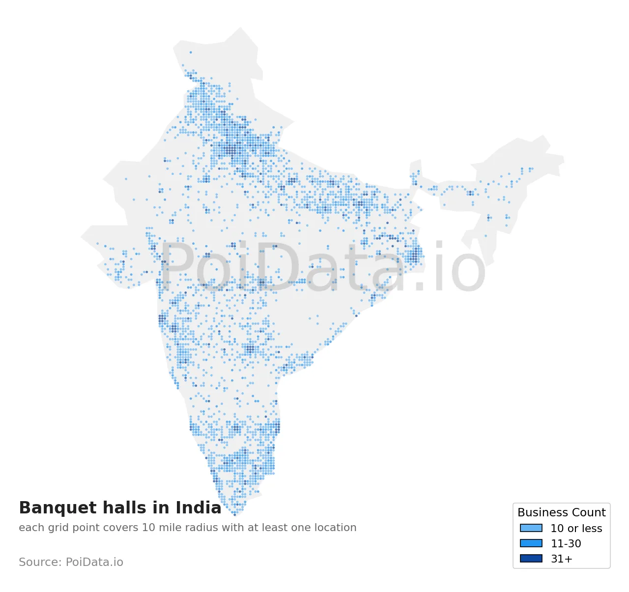 Banquet hall density map for India