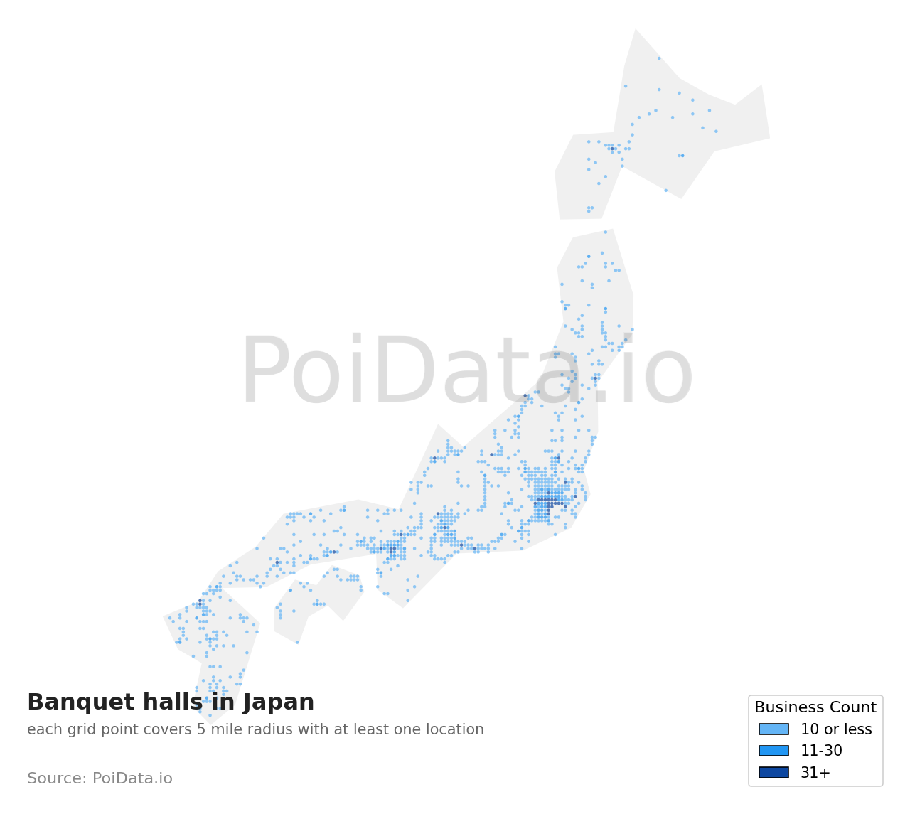 Banquet hall density map for Japan