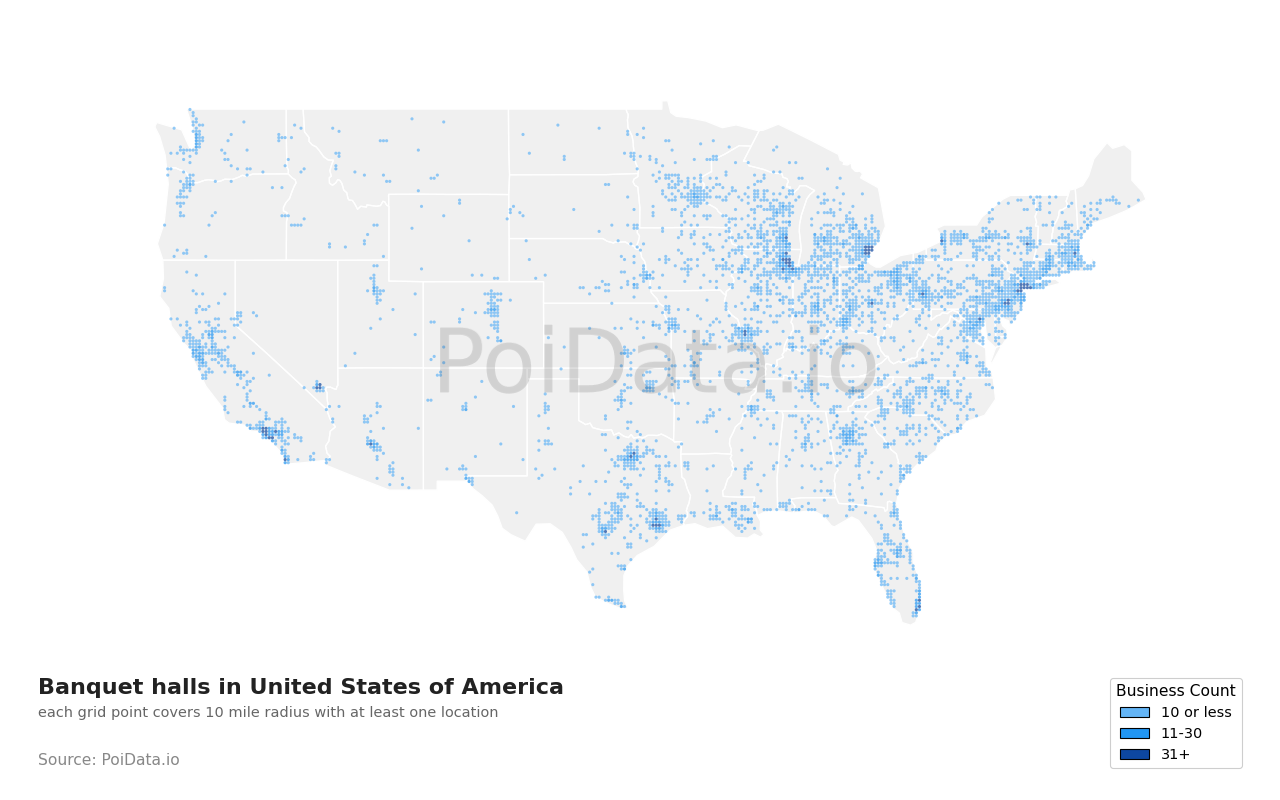 Banquet hall density map for New York, United States
