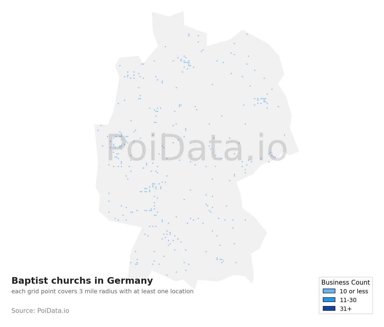 Baptist church density map for Germany